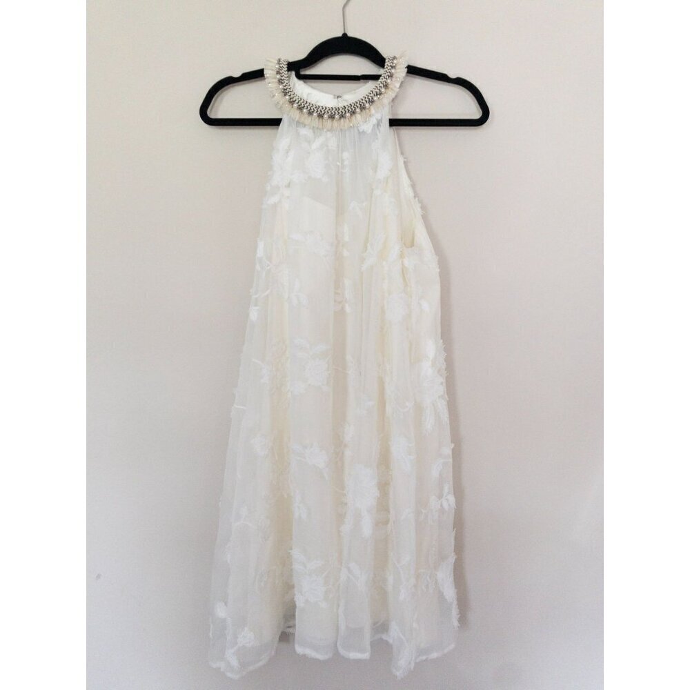 Badgley Mischka Embroidered Halter Wedding Dress - Ivory Sleeveless Gown With Fl - Picture 6 of 14
